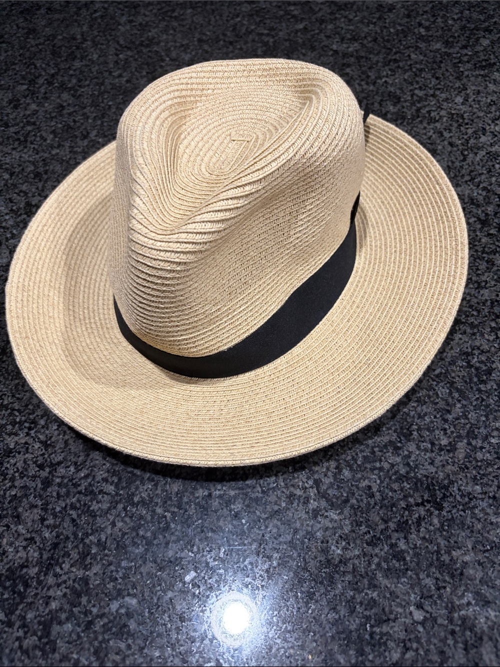 Riviera Wide-Brim Straw Hat in Tan with Black Band